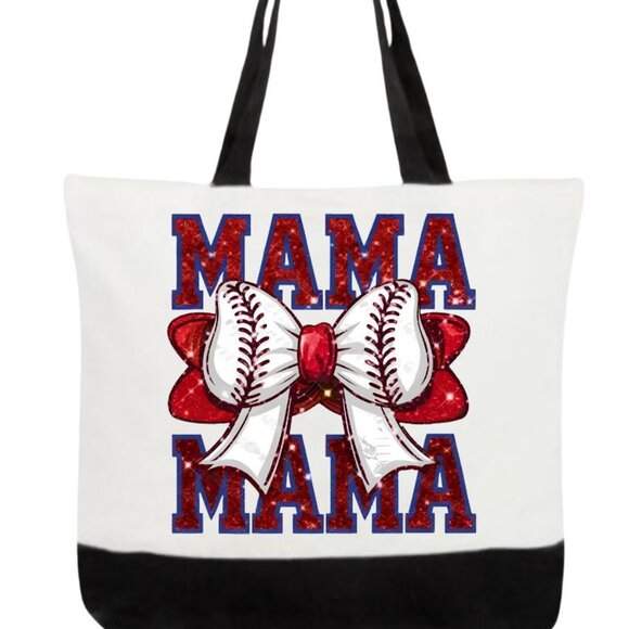 Mama Baseball Bow Canvas Tote Bag - Picture 2 of 2